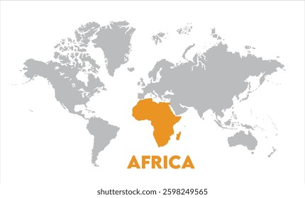 Minimalist Africa map-12, Map of Africa, highlighted on the world map, Africa on the world map, Satellite view, Africa's location on the globe.