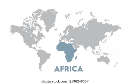 Minimalist Africa map-13, Map of Africa, highlighted on the world map, Africa on the world map, Satellite view, Africa's location on the globe.
