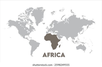 Minimalist Africa map-15, Map of Africa, highlighted on the world map, Africa on the world map, Satellite view, Africa's location on the globe.