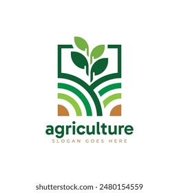 Minimalist Agriculture business logo design. Modern crop field and green leaf combination.