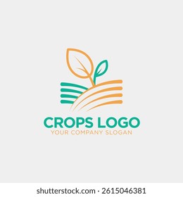 Minimalist Agriculture business logo design with crop field and green leaf combination