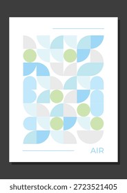 Cartaz geométrico de elemento de ar minimalista. As formas de Bauhaus azul claro e pastel representam o vento e o espaço. Vetor moderno abstrato fundo para design interior arejado e limpo.