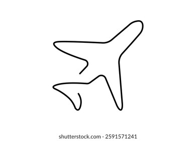 Minimalist airplane illustration with continuous lines, simple design suitable for a logo or transportation icon.