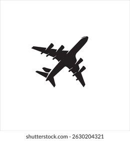 Minimalist Airplane Silhouette – Black and White Vector of Commercial Jet with Clean Lines and Sleek Aviation Design