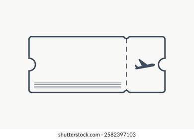 Minimalist airplane ticket illustration with a simple outline design. Features a plane icon, ticket shape, and clean lines. Ideal for travel-themed graphics. Travel element vector illustration.