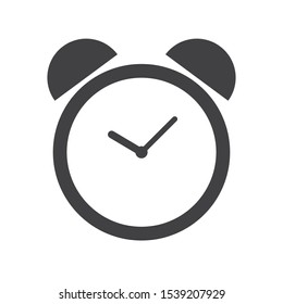 Minimalist alarm clock icon with bells and hour, minute hands with clock face. Alarm timer shows 10 clock. Reminder concept. Flat vector illustration.