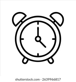 Minimalist Alarm Clock Icon – Black and White Line Art Wake-Up Clock Symbol – Simple Outline Vector EPS for Apps, UI, and Printable Designs