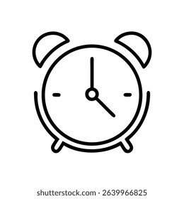Minimalist Alarm Clock Icon – Black and White Line Art Wake-Up Clock Symbol – Simple Outline Vector EPS for Apps, UI, and Printable Designs
