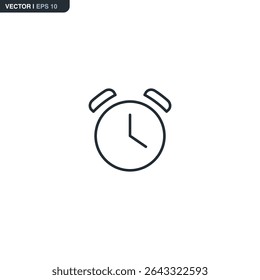 Minimalist alarm clock icon in outline style. Perfect for apps, web design, infographics, planners, reminders, and productivity tools. Clean and modern vector for time-related concepts.
