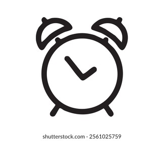 Minimalist Alarm Clock Icon - Time, Wake Up, and Schedule Symbol in Black Line Art