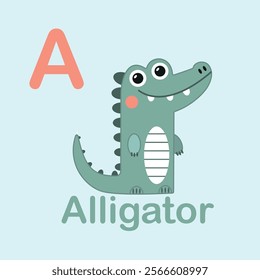 Minimalist Alligator Illustration for Kids Alphabet