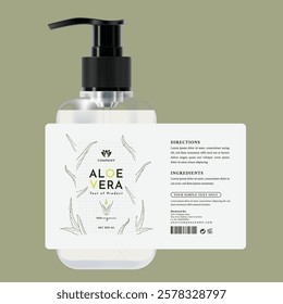 Minimalist aloe Vera label design for skincare packaging. It features clean lines, natural patterns, and an Eco-friendly aesthetic, making it perfect for branding organic and cosmetic products.
