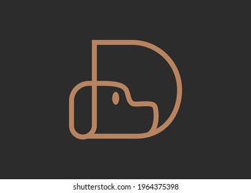 minimalist alphabet letter D with a dog face Abstract Line Logo Design. Illustration of D Letter Round Shape Line Icon Design. Vector Design.