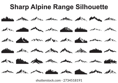 Minimalist alpine range silhouettes for graphic design isolated on white background