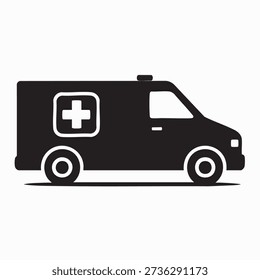 Minimalist Ambulance Van Vector Icon – Side View with Medical Cross