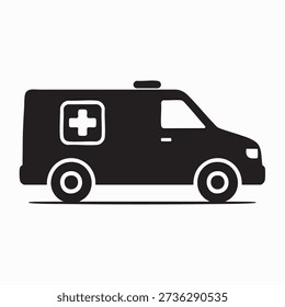 Minimalist Ambulance Van Vector – Side View with Medical Cross