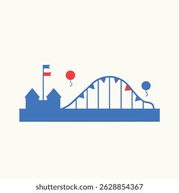 Minimalist amusement park illustration featuring roller coaster flags and balloons
