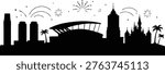Minimalist Anaheim Cityscape Vector Featuring Baseball Stadium Silhouette