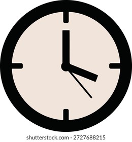 A minimalist analog clock face in black and beige. The clock has a thick black outer rim and four black hour markers. The hour and minute hands are black, pointing to approximately 4:05.