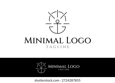 Vector minimalista de diseño de logotipo de ancla y faro con estilo de línea