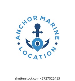 Ancla minimalista con Pin de mapa local Vector de diseño de logotipo náutico