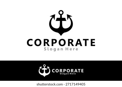 Vector minimalista del icono del logotipo del ancla en diseño plano del estilo