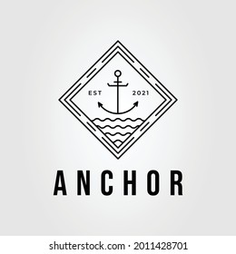 minimalist anchor and marine line art logo vector illustration design