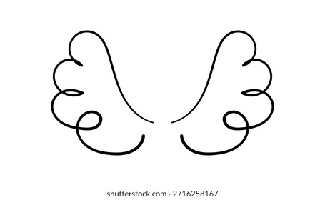 Minimalist angel wings line vector illustration Simple black line drawing of symmetrical angel wings in a minimalist style, ideal for tattoos, icons, or graphic design elements