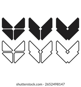 Ícones de vetor de forma transversal angular minimalista em estilo de preenchimento e traçado, ideal para logotipos, símbolos ou elementos decorativos.