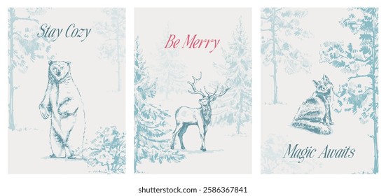 Minimalist Animal Greeting Cards vector
