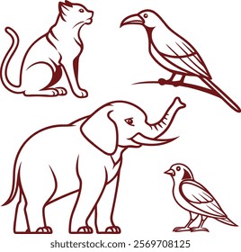  Minimalist Animal Line Art Vector Illustration Bundle