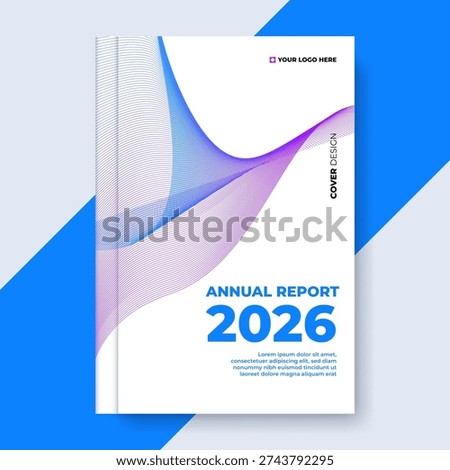 Minimalist Annual Report Cover with Dynamic Blue and Purple Gradient Wave Line Art