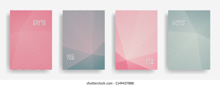 Minimalist annual report design vector collection. Halftone grid texture cover page layout templates set. Report covers geometric design, business brochure pages corporate templates.