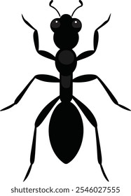 Una Ilustración vectorial de silueta de hormiga minimalista, que destaca las características distintivas del insecto, como su cuerpo segmentado, antenas y seis patas. El diseño utiliza líneas limpias y audaces 