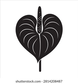 Minimalist Anthurium Flower Silhouette Vector, Tropical Flamingo Lily Botanical Icon, Black Floral Logo Design