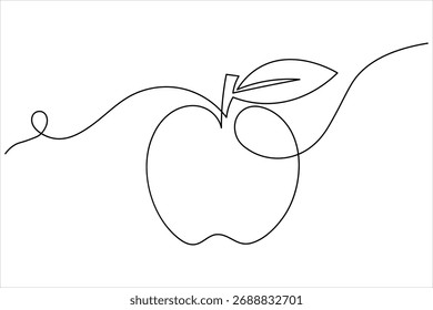Dibujo continuo de una línea de manzana minimalista aislado sobre fondo blanco. Perfecto para diseño moderno, logotipo o proyectos educativos