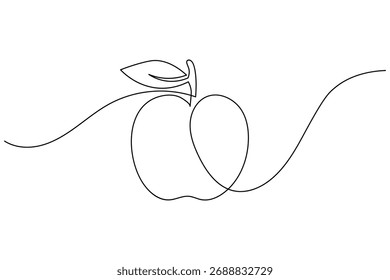 Minimalist apple continuous one line drawing isolated on white background. Perfect for modern design, logo, or educational projects