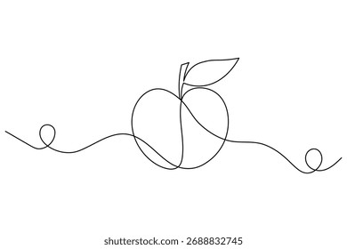 Minimalist apple continuous one line drawing isolated on white background. Perfect for modern design, logo, or educational projects