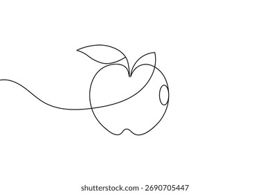 Minimalistischer Apfel durchgehende einzeilige Zeichnung, Vektordesign auf weißem Hintergrund, perfekt für moderne Kunst und Dekoration