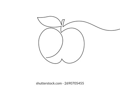 Minimalistischer Apfel durchgehende einzeilige Zeichnung, Vektordesign auf weißem Hintergrund, perfekt für moderne Kunst und Dekoration