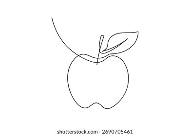 Diseño de Vector de dibujo de una línea de manzana minimalista sobre fondo blanco, perfecto para el arte y la decoración modernos