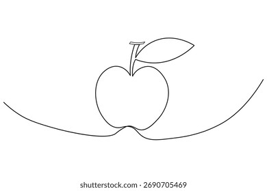 Diseño de Vector de dibujo de una línea de manzana minimalista sobre fondo blanco, perfecto para el arte y la decoración modernos