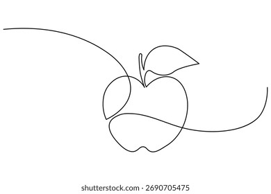Diseño de Vector de dibujo de una línea de manzana minimalista sobre fondo blanco, perfecto para el arte y la decoración modernos