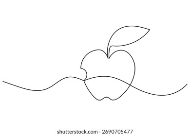 Diseño de Vector de dibujo de una línea de manzana minimalista sobre fondo blanco, perfecto para el arte y la decoración modernos