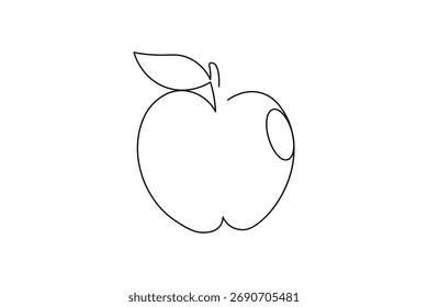 Diseño de Vector de dibujo de una línea de manzana minimalista sobre fondo blanco, perfecto para el arte y la decoración modernos