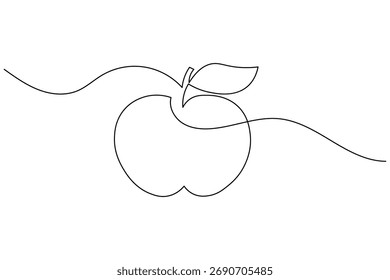 Diseño de Vector de dibujo de una línea de manzana minimalista sobre fondo blanco, perfecto para el arte y la decoración modernos