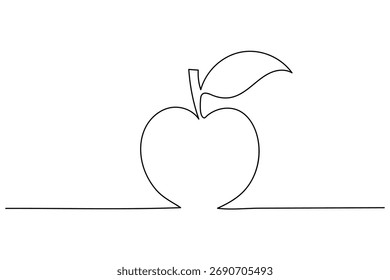Diseño de Vector de dibujo de una línea de manzana minimalista sobre fondo blanco, perfecto para el arte y la decoración modernos