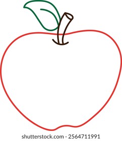 Minimalist Apple Outline with Leaf and Stem in Bold Colors