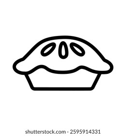 Minimalist apple pie icon isolated on white background. Simple outline vector illustration, perfect for bakery graphics, dessert branding, menu designs, and homemade treat concepts.
