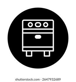 Minimalist appliance icon featuring a kitchen oven isolated on a contrasting dark background, perfect for application interface